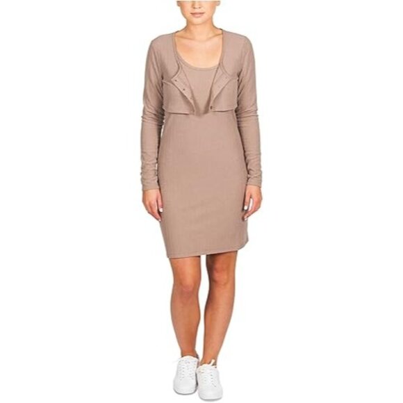 Hippie Rose Womens Juniors Cardigan Tank Two Piece Dress Taupe Size Medium - Picture 1 of 4